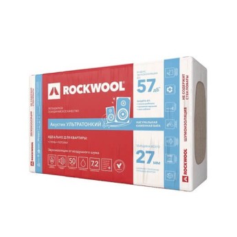 Базальтовые плиты для звукоизоляции Rockwool Акустик Ультратонкий, 1000х600х27мм (в упак.0,19 м3)